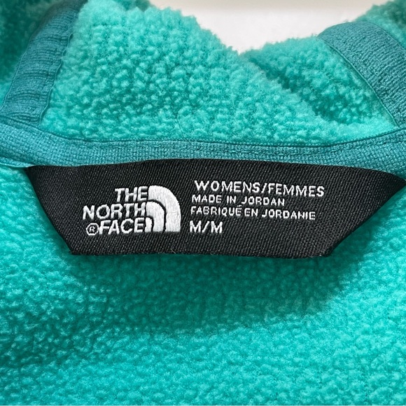 The North Face, two-toned teal with yellow accent, lightweight fleece hoodie, M - Picture 7 of 8